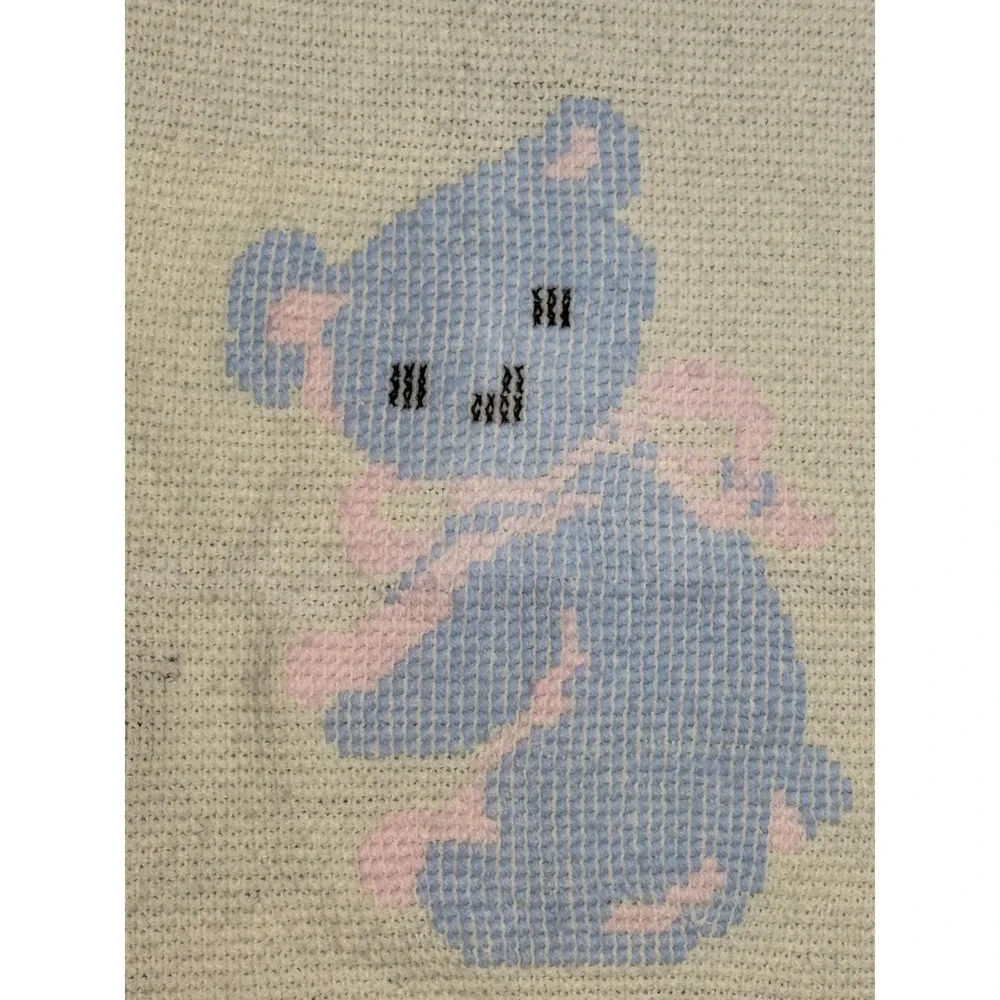 Vintage‎ Crochet Baby Blanket Teddy Bear Pastel Nursery Afghan Handmade 35